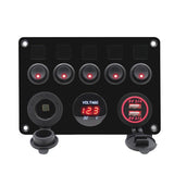 12V Combination Digital Voltmeter Dual USB Port Car LED Rocker Switch Panel