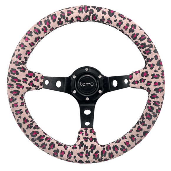 Tomü cheetah Pink Suede LeatherSteering Wheel [TokyoToms.com]