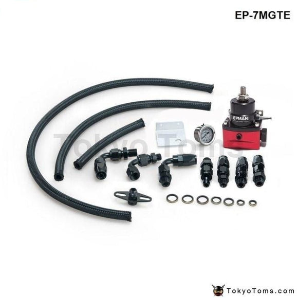 Racing Adjustable Fuel Pressure Regulator Gauge Kit Black +Black Fittings With Oil Line For Bmw Mini