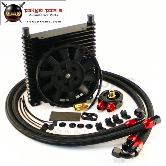 Universal 17Row An10 32Mm Oil Cooler Kit +7 Electric Fan For Track / Race Car