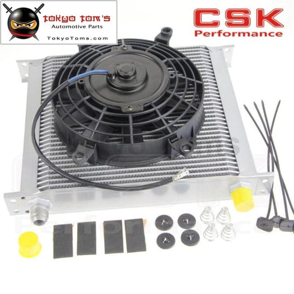 Universal 34 Row 10An Engine Transmission Oil Cooler + 7 Electric Fan Kit Sl