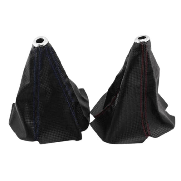 Universal Carbon Fiber Style Shift Boot Cover With Red/Blue Stitching