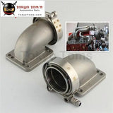 1 Pair 2.5" Vband 90 Degree Cast Ss Elbow Adapter Flange + Clamp For T3 T4 Turbo Turbocharger