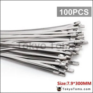 100Pcs 7.9Mm X 300Mm Exhaust Heat Stainless Steel Cable Ties Wrap Metal Tie Extra Long & Wide Large For VW 5