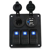 12 V~24V  Dual USB Charging 6 Toggle Rocker Control Switch Panel