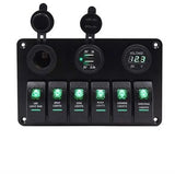 12 V~24V  Dual USB Charging 6 Toggle Rocker Control Switch Panel