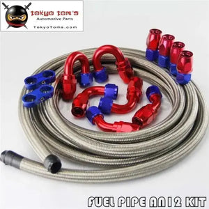 12An Stainless Steel Braided Oil Fuel Line 16Ft + Fitting Hose End Adaptor Kit