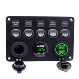 12V Combination Digital Voltmeter Dual USB Port Car LED Rocker Switch Panel