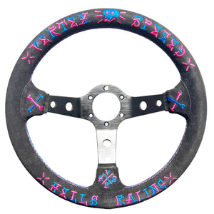 13" (320mm) VX Speed Racing Suede Pink Blue Stitch Steering Wheel