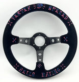 13" (320mm) VX Speed Racing Suede Pink Blue Stitch Steering Wheel