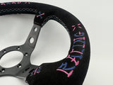 13" (320mm) VX Speed Racing Suede Pink Blue Stitch Steering Wheel