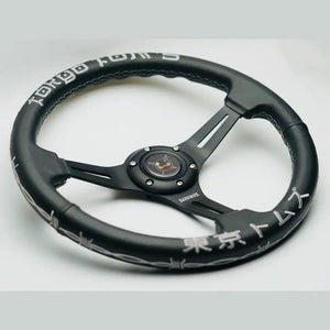 14" (350mm) The Original "BARBWIRE" Leather Steering Wheel - Silver Stitching