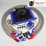 15 Row 10An Universal Engine Transmission Oil Cooler +Relocation Adapter Kit+ 7" Electric Fan Kit Black