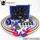 15 Row 10An Universal Trust Oil Cooler  Relocation Kit + 7" Electric Fan Blue