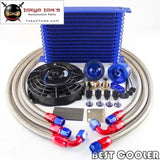 15 Row 10An Universal Trust Oil Cooler  Relocation Kit + 7" Electric Fan Blue