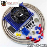 15 Row 10An Universal Trust Oil Cooler  Relocation Kit + 7" Electric Fan Blue