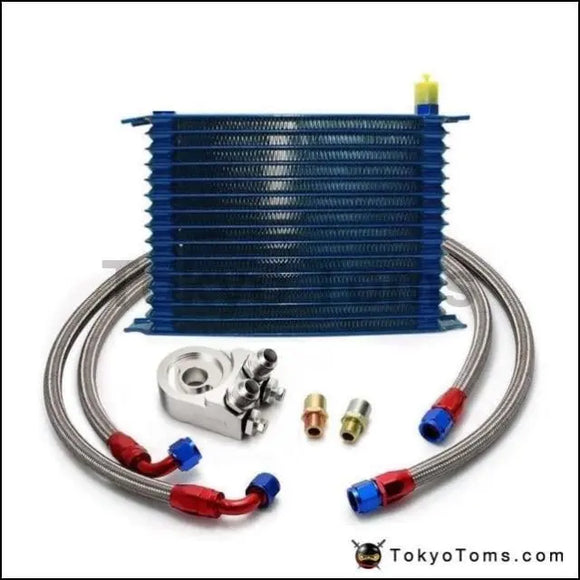 15 Row An-10An Universal Engine Oil Cooler Kit + Aluminum Hose End Kit - Tokyo Tom's