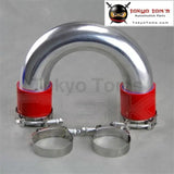 180 Degree 50mm 2" Aluminum Turbo Intercooler Tube Pipe +Red Silicon Hose+Clamps - Tokyo Tom's