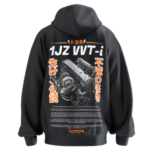 1JZ GTE VVTi - Engine Motor 6 cylinder - Unisex Hoodie- Car Enthusiast - Drifting Drag JDM