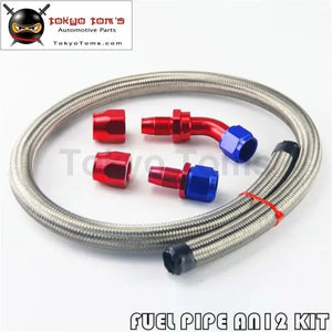 1M 3Ft An12 Stainess Nylon Steel Braided Oil Fuel Line + 45 Deg & 0 Deg Swivel Fittings