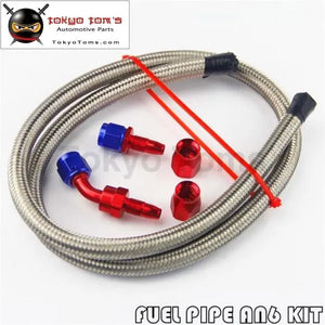 1M 3Ft An6 Stainess Nylon Steel Braided Oil Fuel Line + 45 Deg & 0 Deg Swivel Fittings