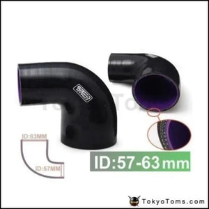 2.25"-2.5" 57Mm-63Mm 4-Ply Silicone 90 Degree Elbow Reducer Hose Black For BMW E34 - Tokyo Tom's