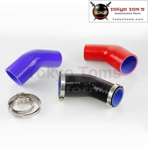 2.75" To 3" 70mm - 76mm Silicone 45 Degree Elbow Reducer Pipe Hose+Clamps