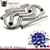 2.75" Universal 8Pcs Turbo Intercooler Pipe Piping Silicone Hose T-Clamp Kit Blue - Tokyo Tom's