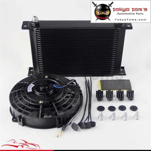 25 Row An8 Engine Oil Cooler + 7" Electric Fan Kit Universal Fit