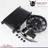 25 Row An8 Engine Oil Cooler + 7" Electric Fan Kit Universal Fit