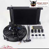 25 Row An8 Engine Oil Cooler + 7" Electric Fan Kit Universal Fit