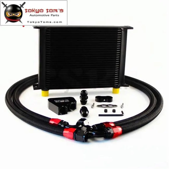 28 Row 248mm AN10 British Oil Cooler Kit+Female Sandwich Plate Adapter Fits For Ls1 Ls2 Ls3 Lsx Ve Hsv Vz Drag Black - Tokyo Tom's