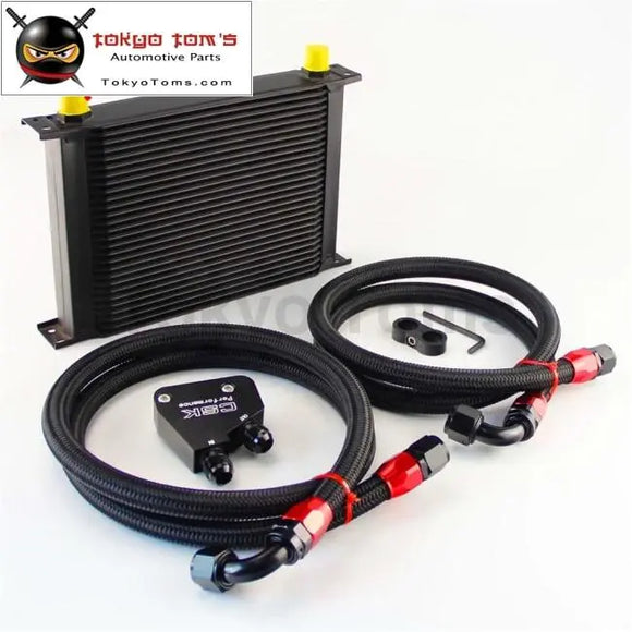 28 Row 248mm AN10 British Oil Cooler Kit+Male Sandwich Plate Adapter Fits For Ls1 Ls2 Ls3 Vt Vx Vy Vz Ve 5.7L Black - Tokyo Tom's