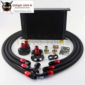 28 Row AN10 Universal Engine Transmission Oil Cooler British+Relocation Kit Black - Tokyo Tom's