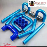 2" 51mm Universal 8Pcs Turbo Intercooler Pipe Piping+ Silicone Hose T-Clamp Kit Blue