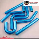 2" 51mm Universal 8Pcs Turbo Intercooler Pipe Piping+ Silicone Hose T-Clamp Kit Blue