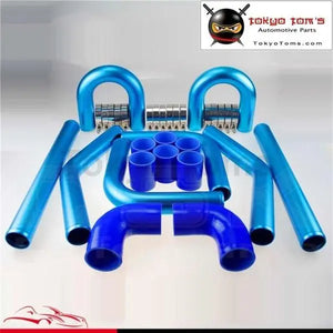 2" 51mm Universal 8Pcs Turbo Intercooler Pipe Piping+ Silicone Hose T-Clamp Kit Blue