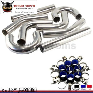 3.15" 80mm Aluminum Universal Intercooler Turbo Piping Pipe Kit +Black Hose Kits - Tokyo Tom's