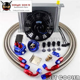 30 Row -8An An8 Engine Transmission Oil Cooler + 7" Electric Fan Kit - Tokyo Tom's