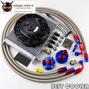 30 Row -8An An8 Engine Transmission Oil Cooler + 7" Electric Fan Kit - Tokyo Tom's