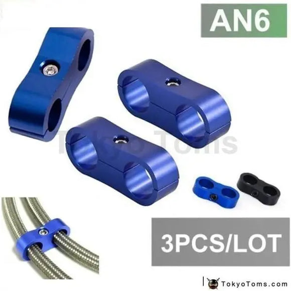 3Pcs An6 13Mm Black Braided Hose Separator Clamp Fitting Adapter Bracket Blue - Tokyo Tom's