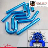 3" Universal 8Pcs Turbo Intercooler Pipe Piping 76mm + Silicone Hose Clamp Kit Blue