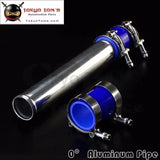 57mm 2.25" Aluminum Turbo Intercooler Pipe Piping Tubing + Silicon Hose Blue + T Bolt Clamps Kits - Tokyo Tom's