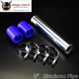 57mm 2.25" Aluminum Turbo Intercooler Pipe Piping Tubing + Silicon Hose Blue + T Bolt Clamps Kits