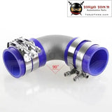 57mm 2.25" Cast Aluminum 90 Degree Elbow Pipe Turbo Intercooler+ Silicone Hose Kit Blue - Tokyo Tom's