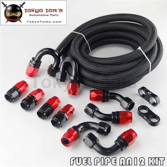 5M 16Ft An-12 Nylon Steel Braided Oil Fuel Line Hose End Fitting Kit