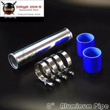 60mm 2.36" Aluminum Turbo Intercooler Pipe Piping Tubing + Silicon Hose + T Bolt Clamps Kits Blue - Tokyo Tom's