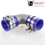 63mm 2.5" Cast Aluminum 90 Degree Elbow Pipe Turbo Intercooler+ Silicone Hose Kit Blue - Tokyo Tom's