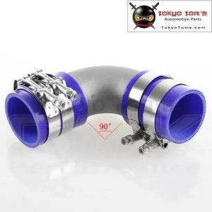 63mm 2.5" Cast Aluminum 90 Degree Elbow Pipe Turbo Intercooler+ Silicone Hose Kit Blue - Tokyo Tom's