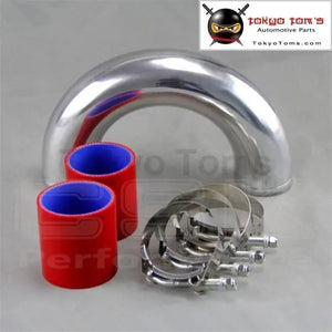 76mm 3" 180 Degree Aluminum Turbo Intercooler Tube Pipe +Red Silicon Hose+ T Bolt Clamps - Tokyo Tom's